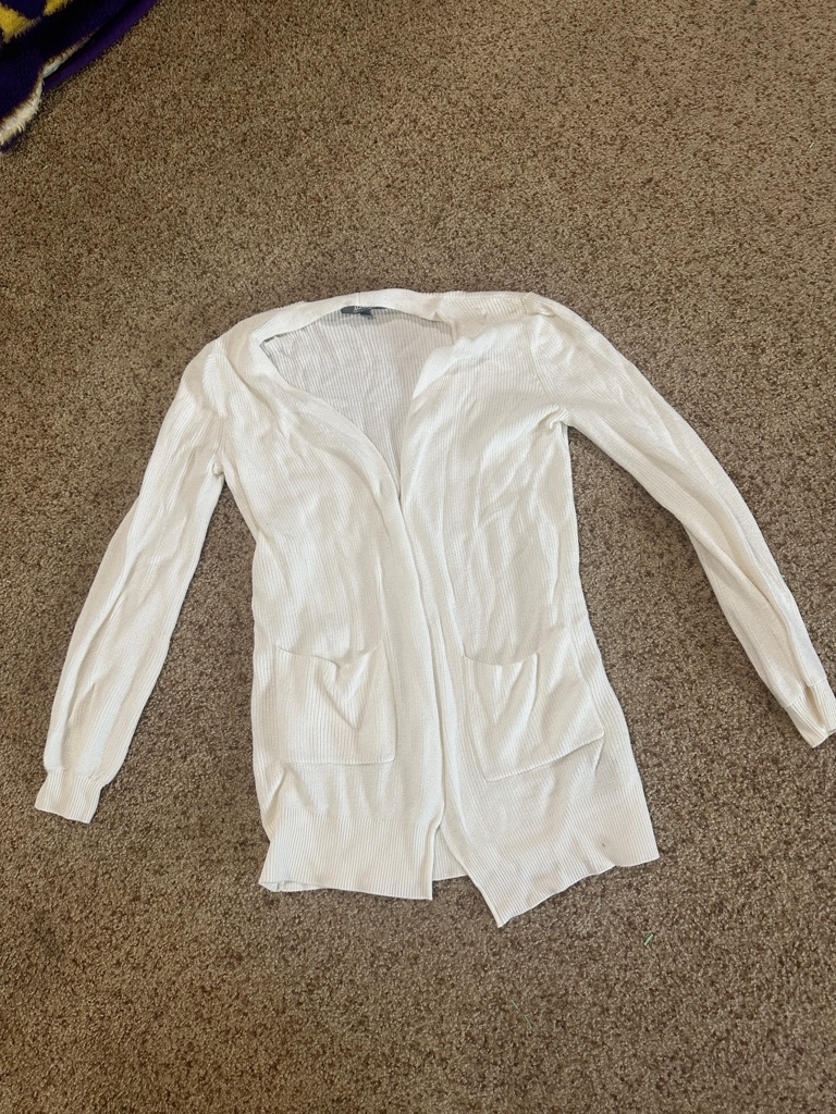 Marled White Open-Front Knit Cardigan With Pockets